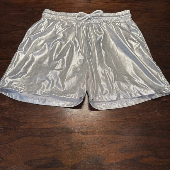Arjen Kroos Pants - Arjen Kroos Silver Metallic Shorts - Shiny Rave Festival Party Wear - Size S
